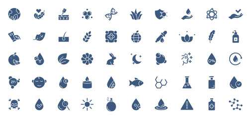 Organic cosmetic icon set. Eco cosmetics icon. Organic natural products. Natural cosmetics. Eco friendly, sensitive skin, vegan, paraben, antibacterial, allergen free, lab tested. vector