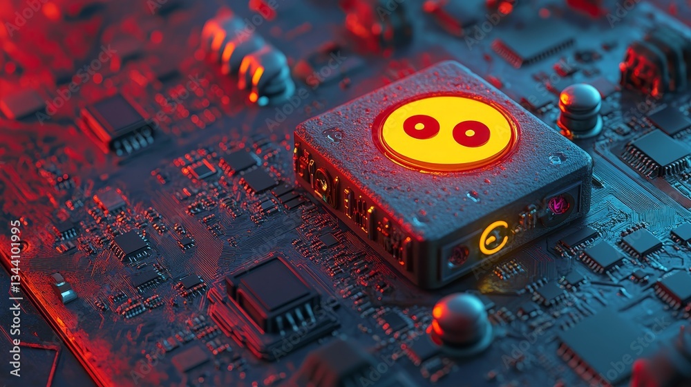 Poster a microchip displays the text technology concept alongside an sms symbol, with data transmission occ