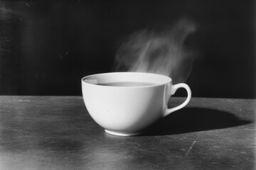 Fototapeta premium Monochrome coffee cup with rising steam and high contrast