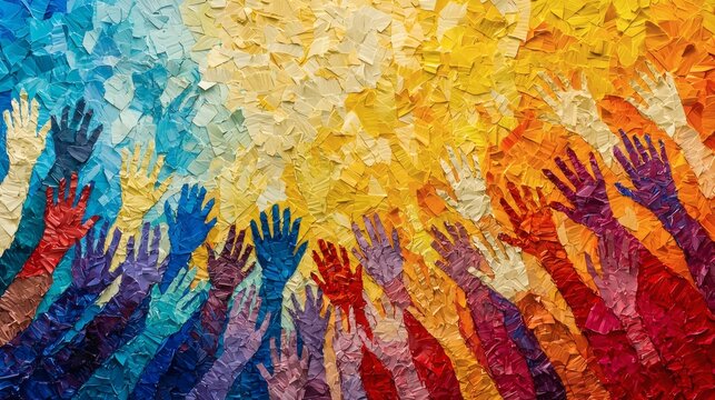 hand-torn paper forming a hopeful image of hands joining together in unity for climate action, soft edges for an organic feel, copy space on the right