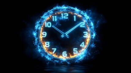 A blue clock with the hands at 3:00 and 9:00