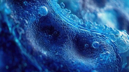 Fototapeta premium Close-up view of vibrant blue liquid with bubbles, creating an abstract texture, ideal for backgrounds or designs