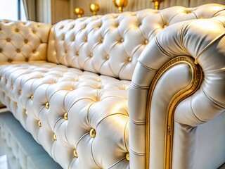 Obraz premium Luxurious White Leather Furniture with Gold Button Detail - Architectural Photography