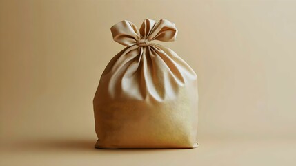 A brown bag with a gold ribbon tied around it
