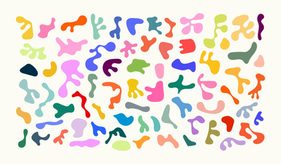 Multicolored blob shapes. Set of colorful organic elements. Abstract background with random blotches. Flat vector illustration.