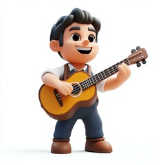 Obraz premium 3D Cartoon Musician Icon - Musician Playing Guitar - White Background Musician Illustration