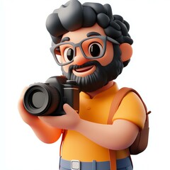 3D Cartoon Photographer Icon - Photographer with Camera - White Background Photographer Illustration
