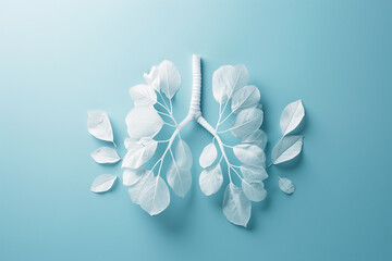 Healthy lungs made from white leaves, set against a clean blue background, highlighting the importance of lung health.