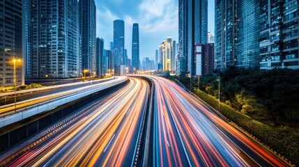 Obraz premium City Expressway Evening Traffic Trails