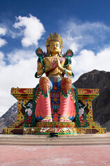 Hight 32 metre colorful and beauty statue of Maitreya Buddha near Diskit Monastery for foreign...