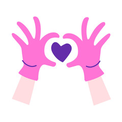 Hands raised up with shape of heart. Hands shape of heart together. Care, support, valentine, women concept. Love concept. Hands holding heart vector illustration.