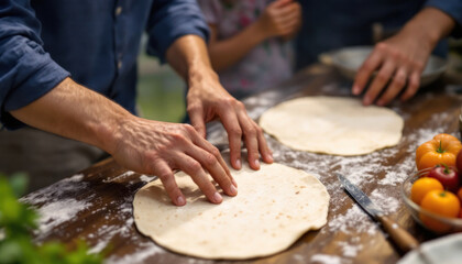 Family Making Homemade Pizza Dough Together