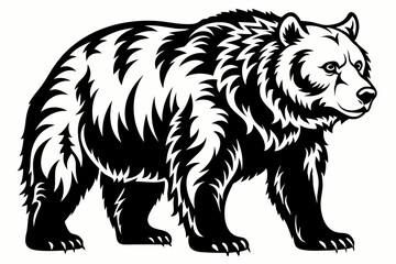 grizzly bear line art silhouette vector illustration
