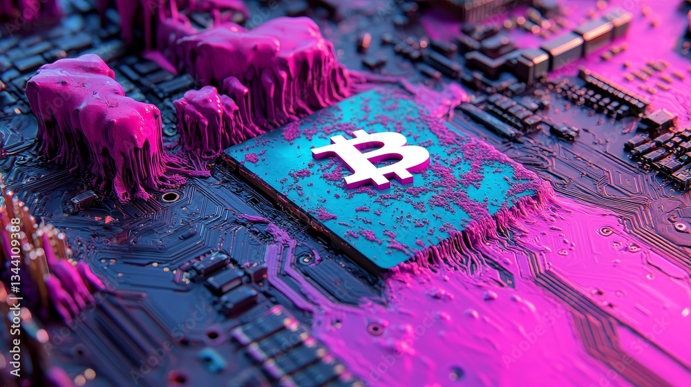 Poster a microchip features a network technology concept with a share symbol, where white neon data flows b
