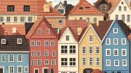 Fototapeta premium Professional Seamless Pattern of Scandinavian Houses in Cartoon Vector Style
