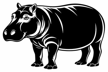 hippopotamus line art silhouette vector illustration