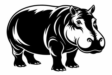 hippopotamus line art silhouette vector illustration