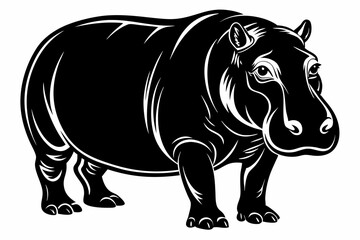 hippopotamus line art silhouette vector illustration