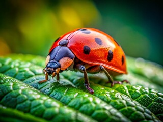 Obraz premium Macro Ladybug on Leaf - High-Detail Insect Photography