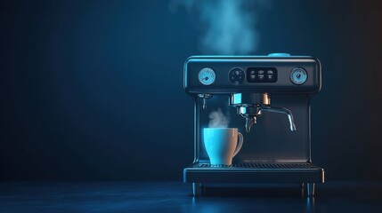 Naklejka premium Professional-grade cappuccino machine with milk steaming wand on a midnight blue background