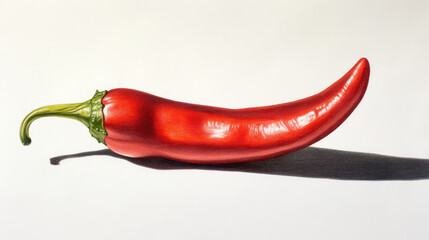 Red chili pepper, hot spicy plant pod, paprika cayenne with green stem vector realistic illustration isolated on white background. Ripe vegetable with shadow