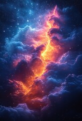 Obraz premium Vibrant Cosmic Nebula and Stars in a Glowing Mysterious Universe Deep Space Illustration