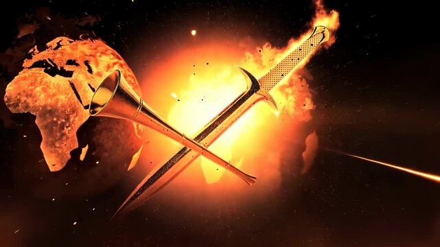 A Sword and a golden Trumpet Gods last warning to humanity with Fire Effects 4K