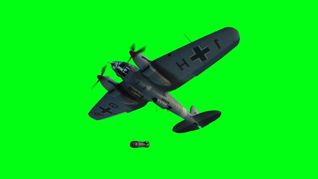 Heinkel He 111. German airliner and medium bomber. World War II. Green screen isolate. 3d rendering.