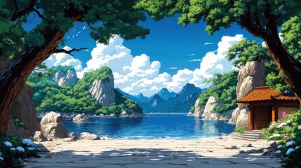 Fototapeta premium Serene Lakeside Mountain View