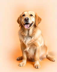 5. Golden Retriever dog is smile and sitting on the floor in orange background