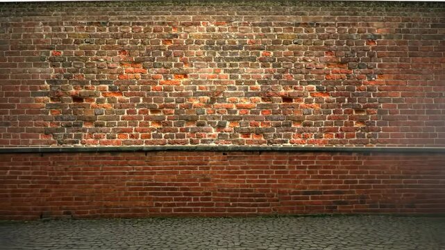 A brick wall of an empty urban city street 4K