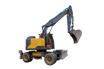 yellow excavator isolated on white background