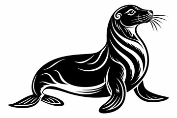 sea lion line art silhouette vector illustration