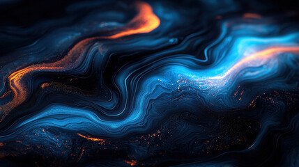 3D render metallic fluid Abstract 3D render of fluid waves in deep blue and orange tones, evoking dynamic and vibrant energy background