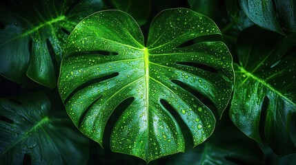 Fototapeta premium Close Up Macro of Green Tropical Palm Leaf Textured Botanical Art in Natural Light