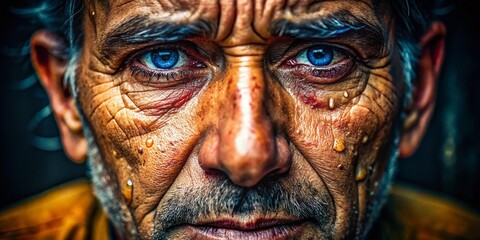 Macro Photography: Sadness, Depression, Emotional Struggle, Close-up, Intense Expression