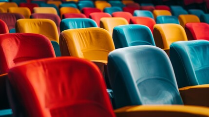 Fototapeta premium Bright and Welcoming Colorful Chairs in an Empty Auditorium