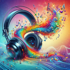 abstract music background with headphones
