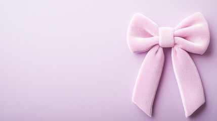 Velvet bow in a soft pastel pink hue on a delicate lavender background