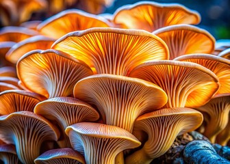 Macro Photo: Oyster Mushrooms Cluster, Gill Detail, Nature Pattern