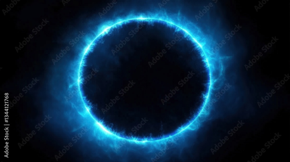 Poster a glowing blue circular pattern against a dark background, creating a mesmerizing and dynamic visual