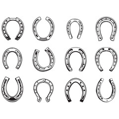 Fototapeta premium Vintage horseshoe silhouette isolated on white background. Horseshoe icon vector illustration.