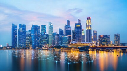 Fototapeta premium Cityscape network evening skyline