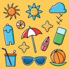 Summer elements and icon collection vector design