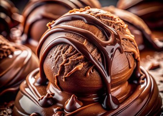 Macro Shot of Melting Chocolate Ice Cream, Creamy Dessert Texture