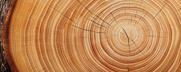 Fototapeta premium A close-up view of a tree stump showcasing its concentric growth rings, highlighting the wood's texture and natural patterns.