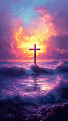Fototapeta premium beach sunset cross
