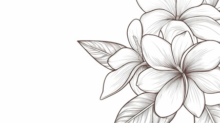 Elegant Plumeria flowers, botanical line art, white background, wedding invitation design