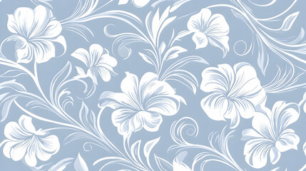 Elegant white floral pattern on light blue background, perfect for textile design or wallpaper