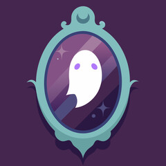 Haunted Mirror with Ghostly Reflection – Spooky Paranormal Horror Art Vector Design
